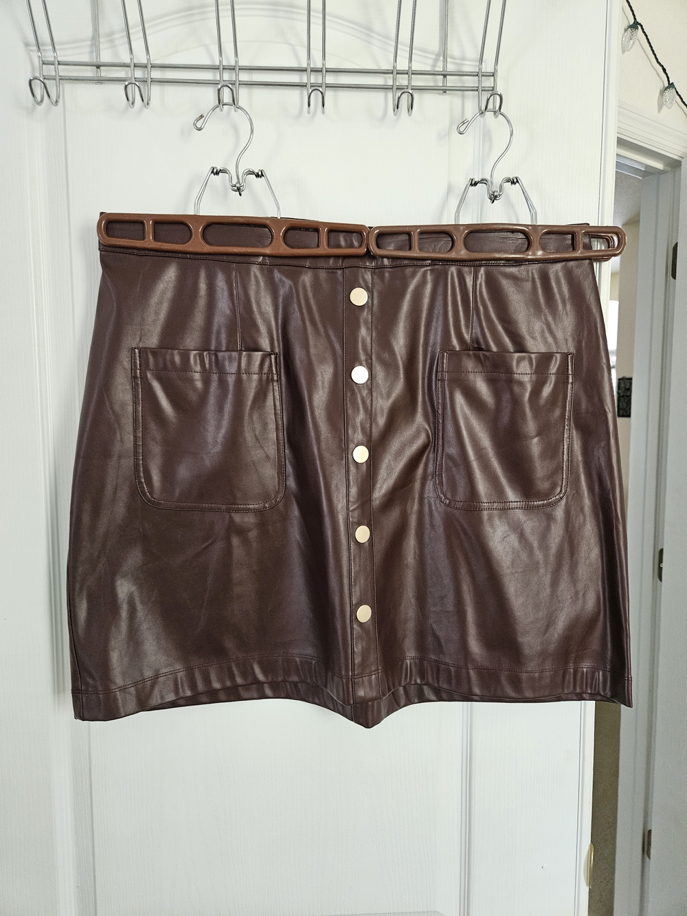 Ava & Viv Chocolate Brown Faux Leather Button-Front Skirt